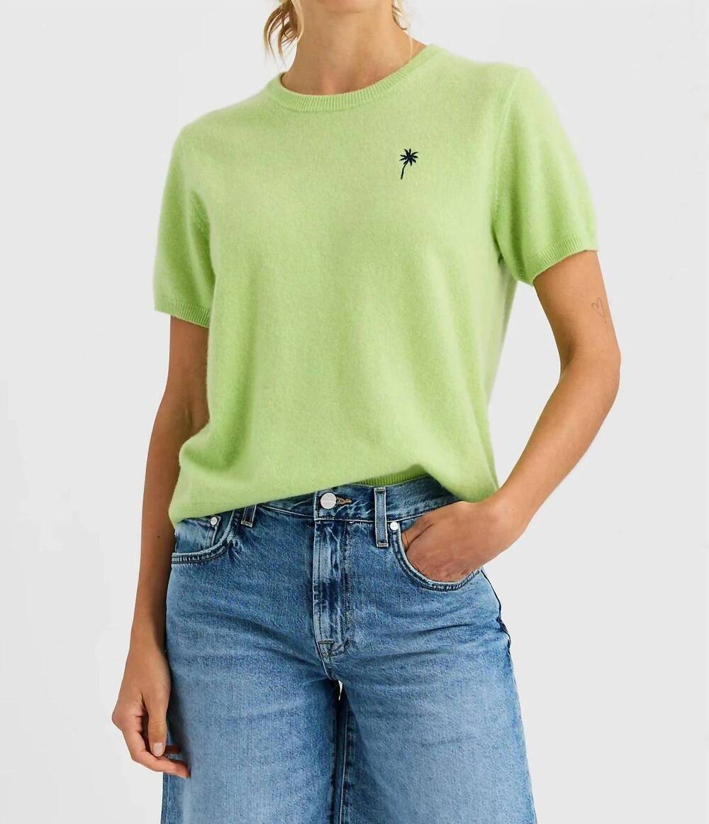 NEW ONE GREY DAY jojo cashmere embroidered tee in aloe